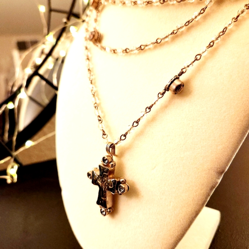 Virgins Saints and Angels San Benito Magdalena Crystal Layer Necklace